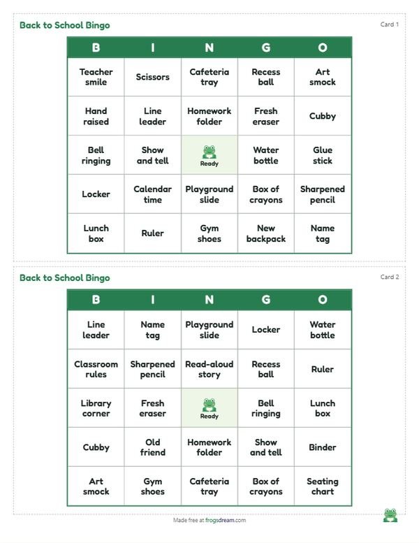 Back to School Bingo: free printable bingo card from frogsdream