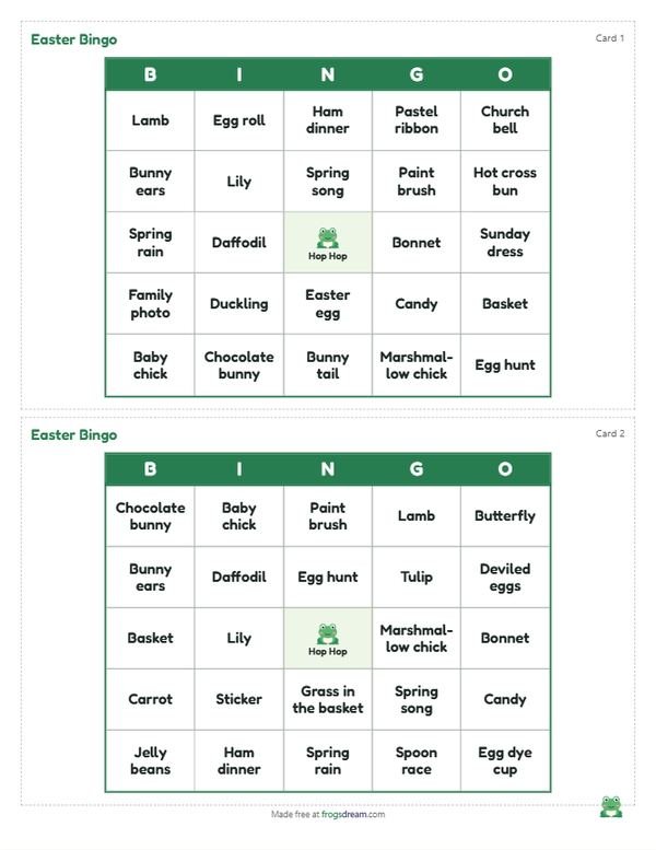 Easter Bingo: free printable bingo card from frogsdream