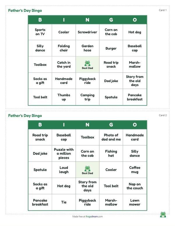 Father's Day Bingo: free printable bingo card from frogsdream