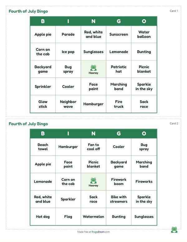 Fourth of July Bingo: free printable bingo card from frogsdream