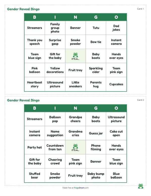Gender Reveal Bingo: free printable bingo card from frogsdream
