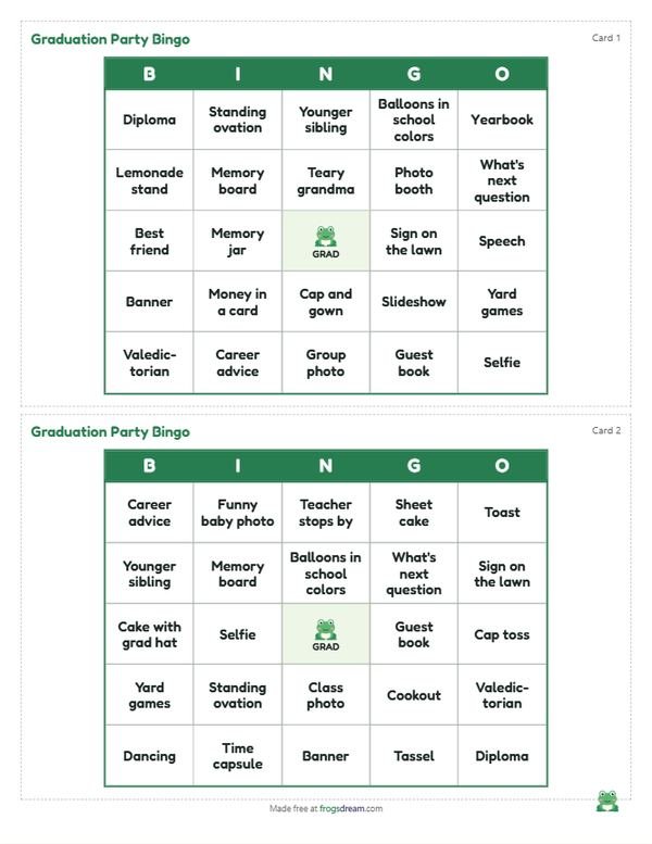 Graduation Party Bingo: free printable bingo card from frogsdream