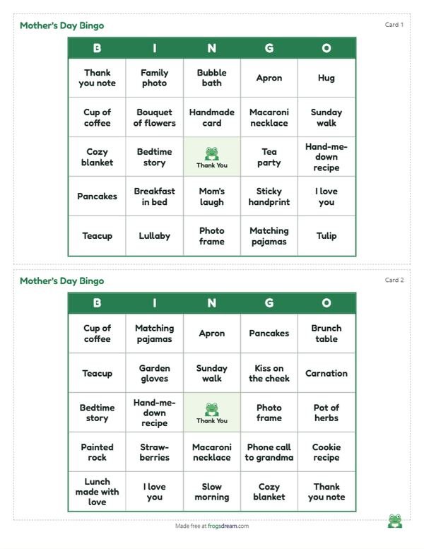 Mother's Day Bingo: free printable bingo card from frogsdream
