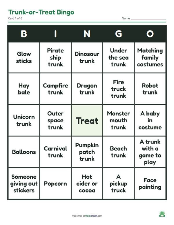 Trunk-or-Treat Bingo: free printable bingo card from frogsdream