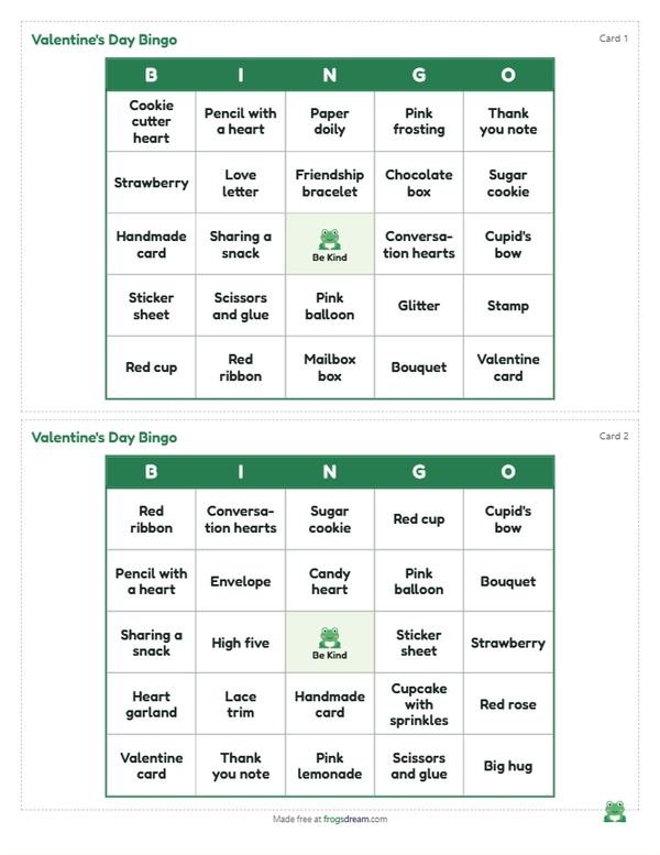 Valentine's Day Bingo: free printable bingo card from frogsdream