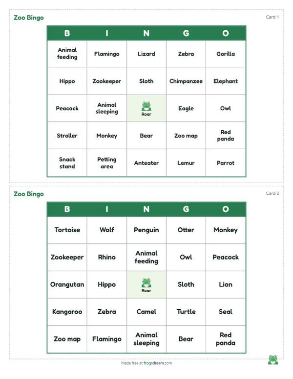 Zoo Bingo: free printable bingo card from frogsdream
