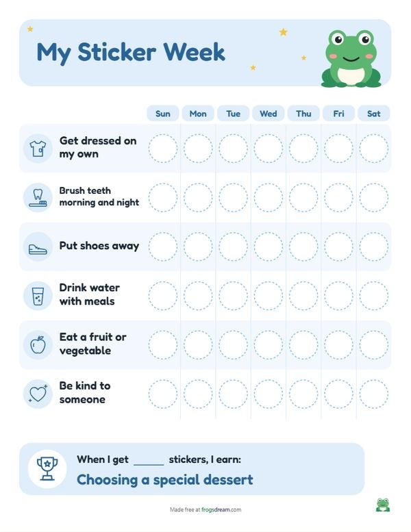 Weekly Sticker Chart: free printable reward chart from frogsdream