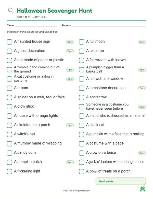 Halloween Scavenger Hunt: free printable scavenger hunt list from frogsdream
