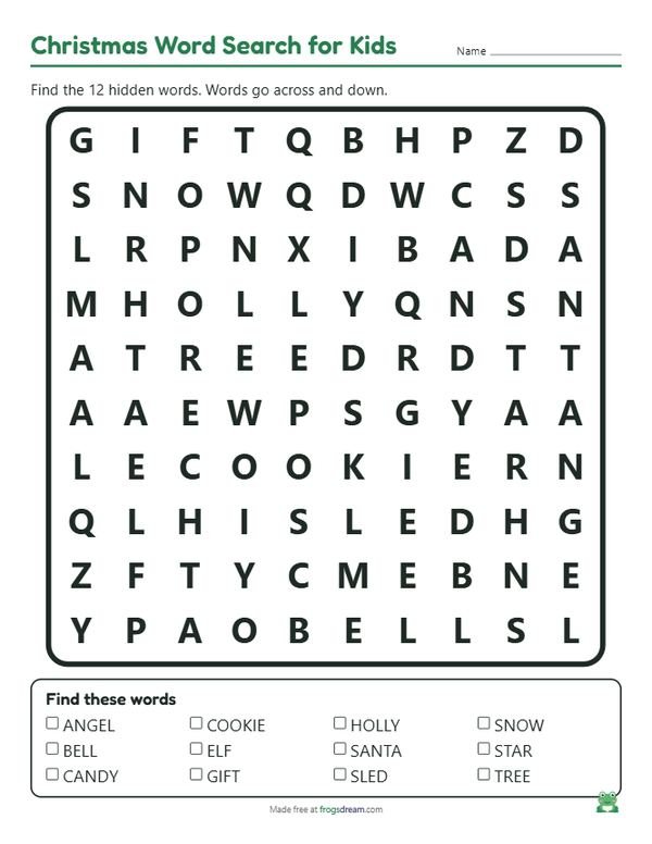 Easy Christmas Word Search for Kids: free printable word search puzzle from frogsdream